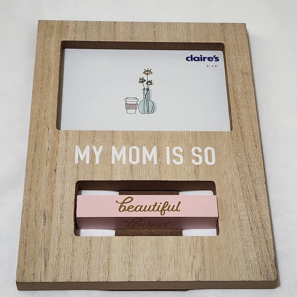 Claire's Mother's Day Wooden 4 x 6 Frame with Rotating Pink Bezel NEW